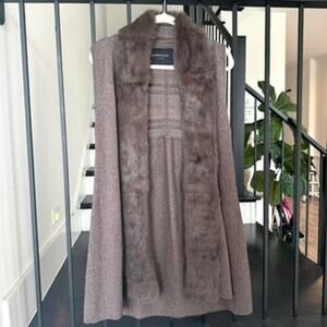 Patrizia Luca Milano Fur-Trim Vest Brown Rabbit Wool Blend M/L Cozy Boho Casua